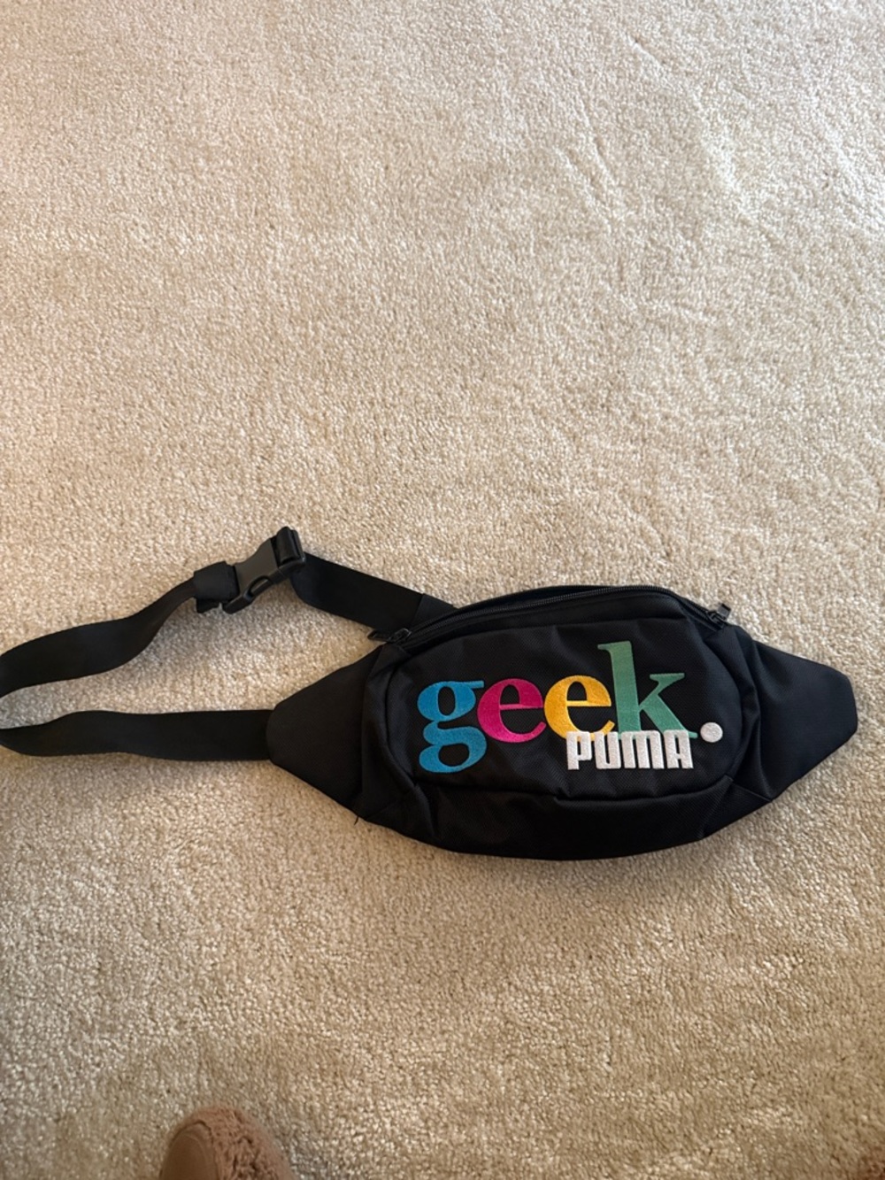 Puma Black Waist Pack with Multicolor "geek" Embroidery